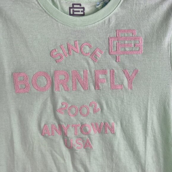 Born Fly Mens T-Shirt Size L Embroidered Mint Green 100% Cotton NWT 48 - Picture 3 of 9